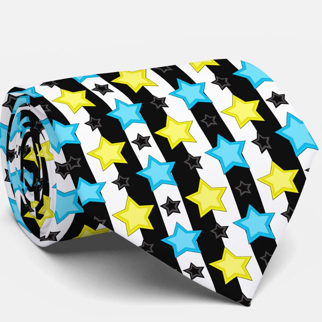 Gestreifte blaue gelbe Sternmusterdesign  Krawatte (Von Creator hochgeladen)