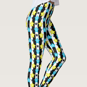 Gestreifte blaue gelbe Sternmusterdesign Leggings