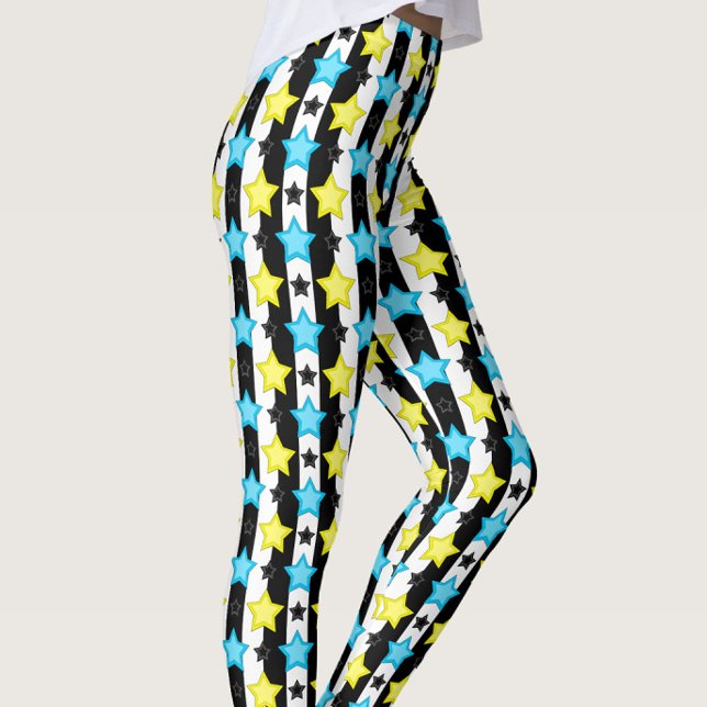 Gestreifte blaue gelbe Sternmusterdesign  Leggings (Von Creator hochgeladen)