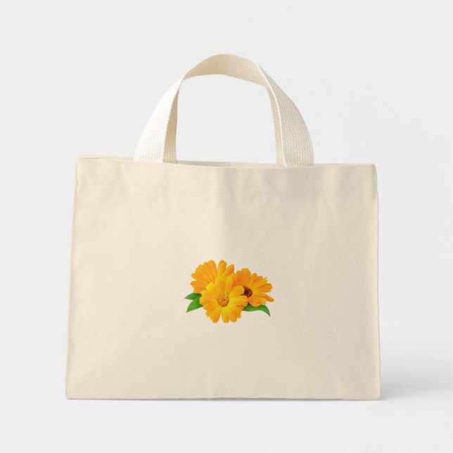 Gestreifte Calendula-Blume Mini Stoffbeutel (Vorne)