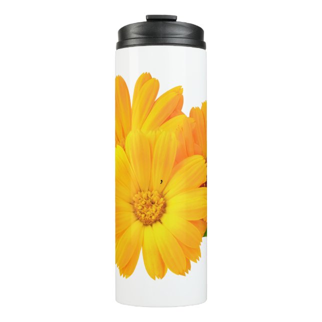 Gestreifte Calendula-Blume Thermosbecher (Vorderseite)