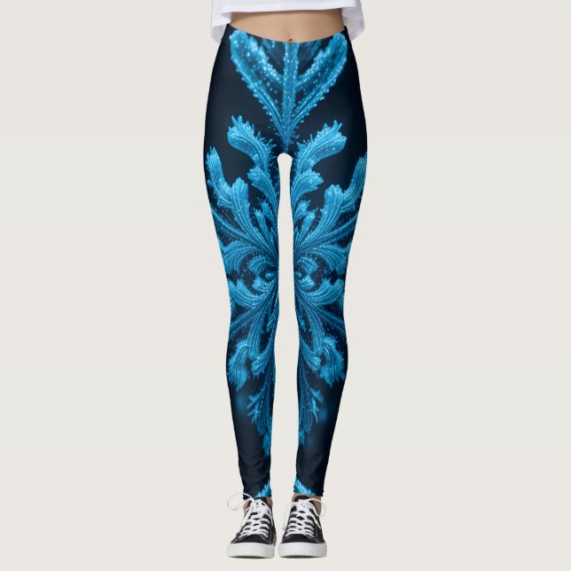 Gestreifte Eleganz: Intricate Blue Snowflake Desig Leggings (Vorderseite)