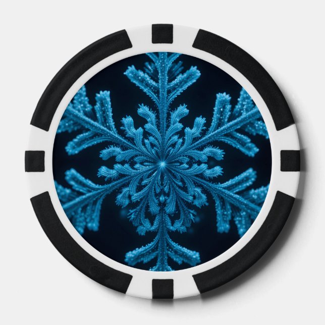 Gestreifte Eleganz: Intricate Blue Snowflake Desig Pokerchips (Vorderseite)