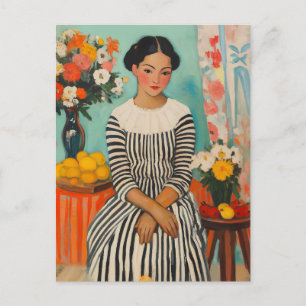 Gestreifte Eleganz mit Blume Feiertagspostkarte