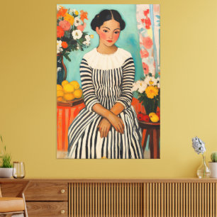 Gestreifte Eleganz mit Blume Leinwanddruck