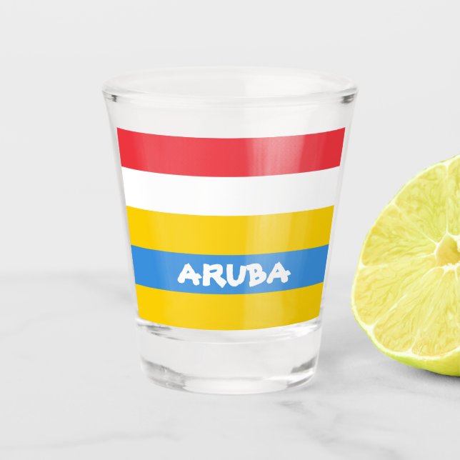 Gestreifte Farben der Flagge von Aruba Schnapsglas (Vorderseite)