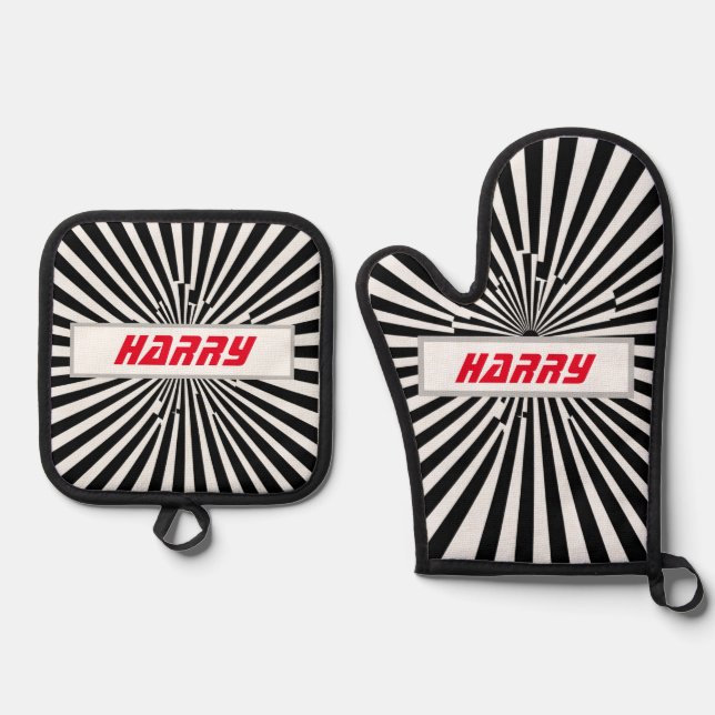 gestreifte gequilste Wärme, Ofen-Mitt und Töpfchen Ofenhandschuh & Topflappen-Set (Vorderseite)