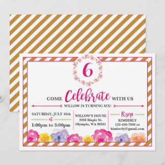 Gestreifte Girly Geburtstags-mit BlumenParty Einladung