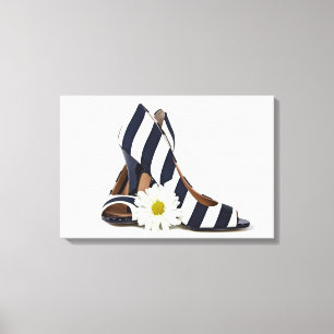 gestreifte High Heels mit weißer Margerite Leinwanddruck