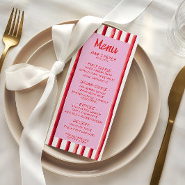 Gestreifte Hochzeit mit rosa und roter Handschrift Menükarte
