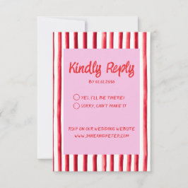 Gestreifte Hochzeit mit rosa und roter Handschrift RSVP Karte