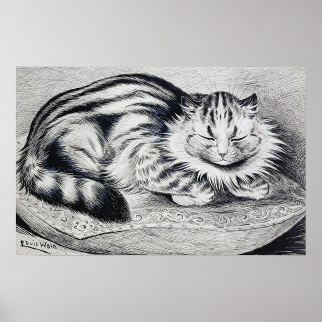 Gestreifte Katze, Louis Wain Poster (Vorne)