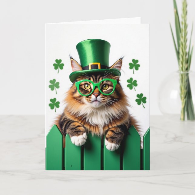 Gestreifte Katze St. Patrick's Day Karte (Vorderseite)