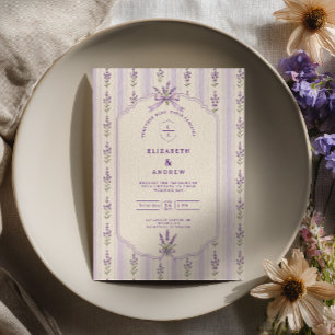Gestreifte Lavendel-Hochzeit Einladung