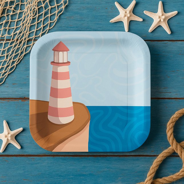 Gestreifte Leuchtturm-Landschafts-Papierteller Pappteller (Von Creator hochgeladen)