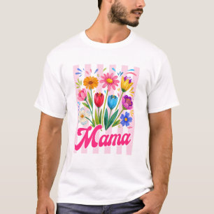 Gestreifte Mama Wildblumen Coquette Schleife Blume T-Shirt
