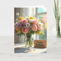 Gestreifte Margerite und Rose Blütenkarte