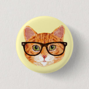 Gestreifte orange Hipster-Katzen-tragende Gläser Button