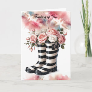 Gestreifte Regenstiefel und Rosen In Gedanken an D Karte