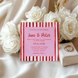 Gestreifte rosa und rote Handschrift-Hochzeit Einladung
