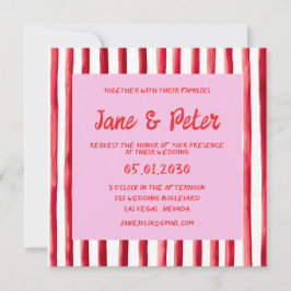 Gestreifte rosa und rote Handschrift Hochzeit Einladung