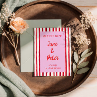 Gestreifte rosa und rote Handschrift Save the Date