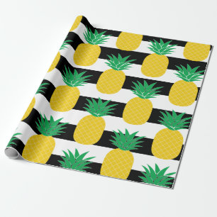Gestreifte Schwarzweiss-Ananas tropisch Geschenkpapier