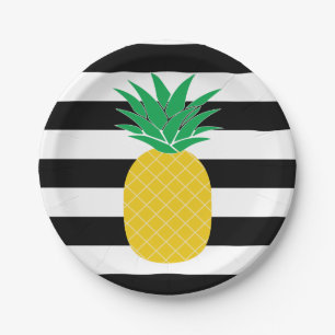 Gestreifte Schwarzweiss-Ananas tropisch Pappteller