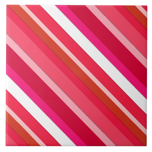 Gestreifte Süßwaren - rot, rosa und weiß Fliese (Vorderseite)