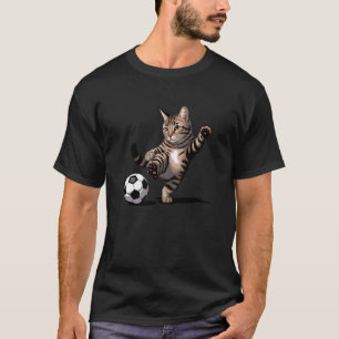 Gestreifte Tabby-Katze tritt Fußball Lustige Katze T-Shirt