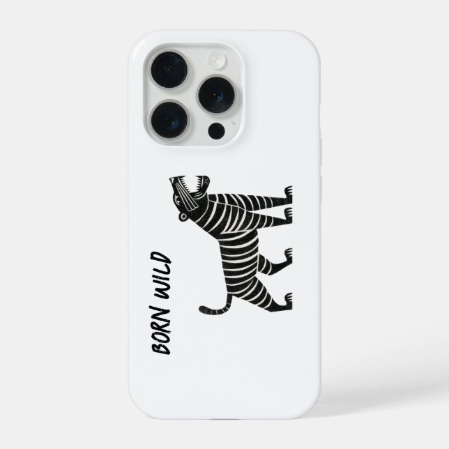 Gestreifte Tiger-Illustration – Minimalistischer F iPhone Hülle (Rückseite)