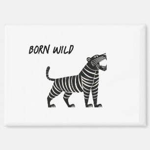 Gestreifte Tiger-Illustration – Minimalistischer F Magnet