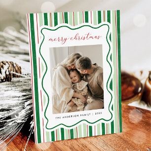 Gestreifte und gewellte Weihnachtskarte mit Foto Einladung