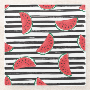 Gestreifte Wassermelone, vintage nahtloses Muster. Glasuntersetzer