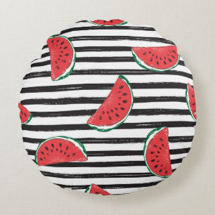 Gestreifte Wassermelone, vintage nahtloses Muster. Rundes Kissen