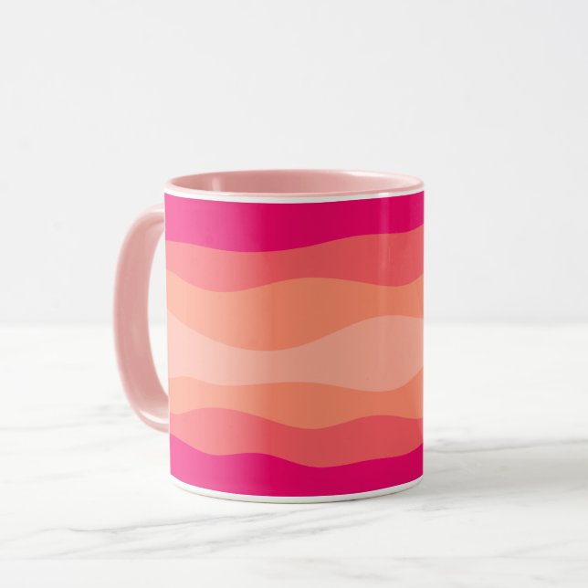 Gestreifte Waves Rosa Korallenrot Tasse (Vorderseite Links)