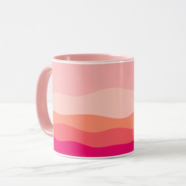 Gestreifte Waves Rosa Korallenrot Tasse (Vorderseite Links)