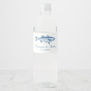 Gestreifter Bass Navy Blau Fisch Hochzeitsgunst Wasserflaschenetikett