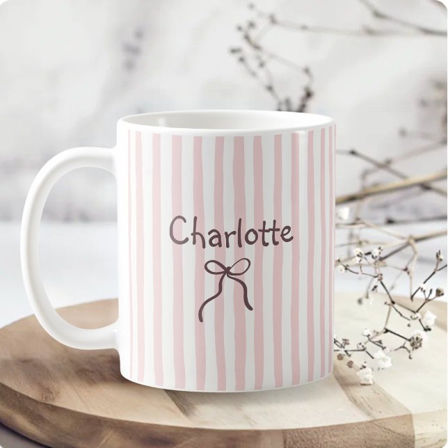 Gestreifter Bogen Cute Coquette Benutzerdefinierte Kaffeetasse (Von Creator hochgeladen)