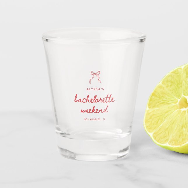 Gestreifter Coquette-Bogen Junggesellinnenabschied Schnapsglas (Vorderseite)