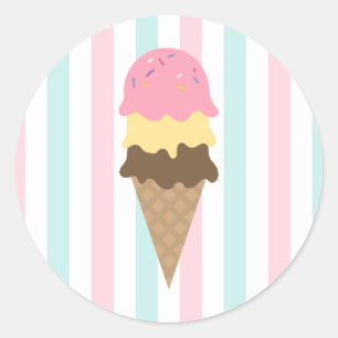 Gestreifter Eiscreme-Kegel-Rundaufkleber (6) Runder Aufkleber