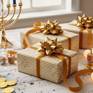 Gestreifter gedämpfter goldener jüdischer Davidste Geschenkpapier