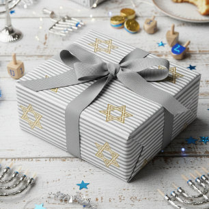 Gestreifter Klassiker Silberner Jüdischer Davidste Geschenkpapier