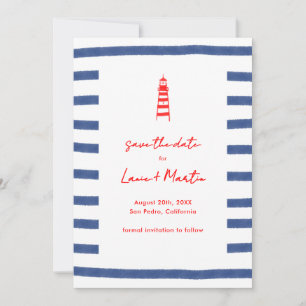 Gestreifter Leuchtturm Rot Blau Ostküste Save The Date