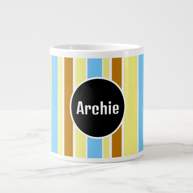 gestreifter personalisierter Monogramm-Becher  Jumbo-Tasse (Vorderseite)