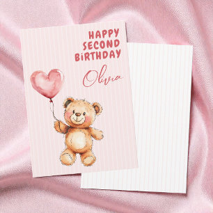 Gestreifter Rosa Ballon Teddybär Glücklicher 2. Ge Karte