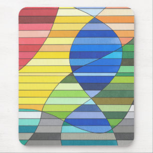 Gestreiftes Abstrakt mit gelben und blauen Formen Mousepad