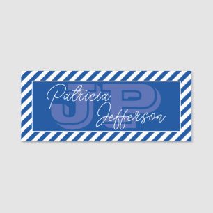 Gestreiftes Blau Weiß Einzigartiges Monogramm Namensschild