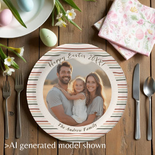 Gestreiftes Boho-Ostern mit Foto & Name Pappteller