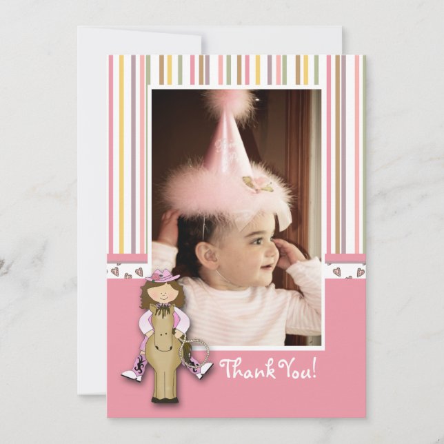 Gestreiftes Cowgirl-Foto danken Ihnen zu kardieren Dankeskarte (Vorderseite)